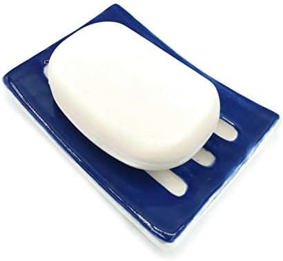 Dark Blue Handmade Ceramic Soap Dish Minimalist Rectangle Holder