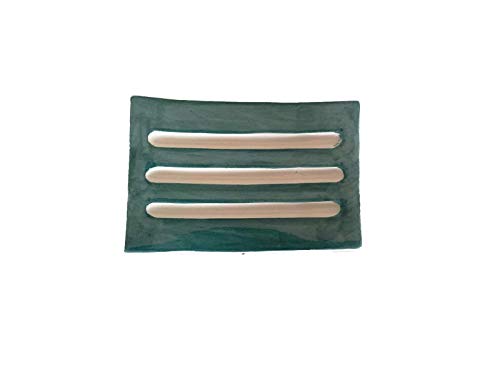Dark Green Handmade Soap Dish Ceramic Minimalist Rectangle