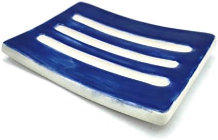 Dark Blue Handmade Ceramic Soap Dish Minimalist Rectangle Holder