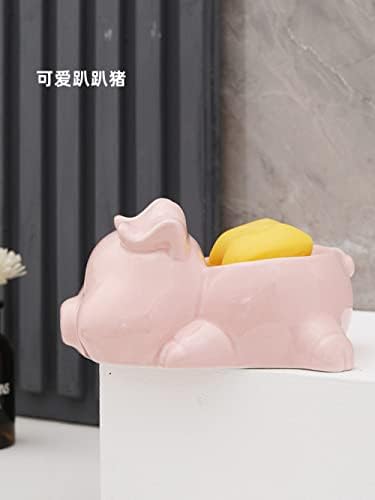 CECEKELE Cute Animal Ceramic Soap Dish with Cartoon Pig and Rabbit