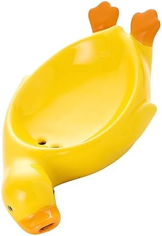 Healifty Ceramic Soap Holder Yellow Duck-Shape Self-Draining in the Bath