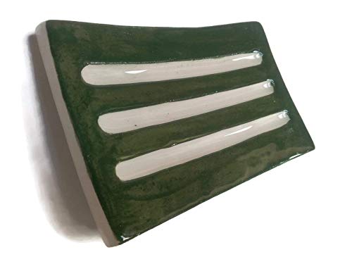 Handmade Olive Green Ceramic Quickly Drying Bar Soap Dish 13cm x 8cm