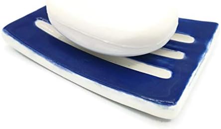 Dark Blue Handmade Ceramic Soap Dish Minimalist Rectangle Holder