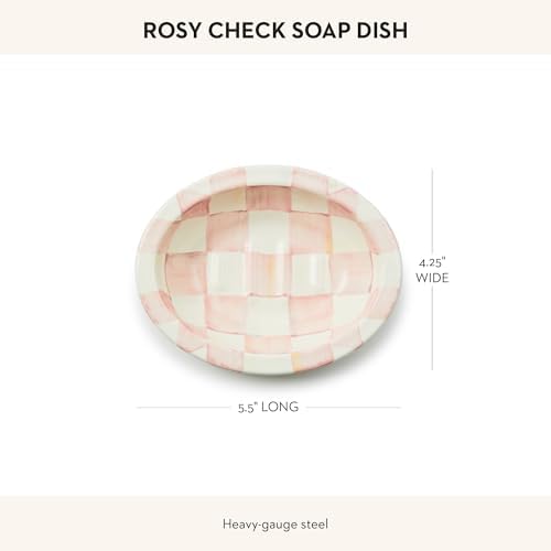MACKENZIE-CHILDS Enamel Pink-White Rosy Checkbest bath or kitchen soap dish