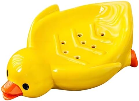 Cute Duck Soap Dish with Self Drain Holes Ceramic 185cm Soap Holder Yellow