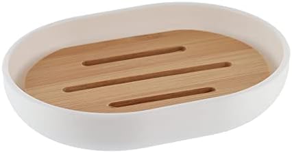 EVIDECO Premium White Soap Dish with Bamboo Tray - Stylish Bathroom Accessory