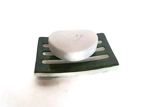 Handmade Olive Green Ceramic Quickly Drying Bar Soap Dish 13cm x 8cm