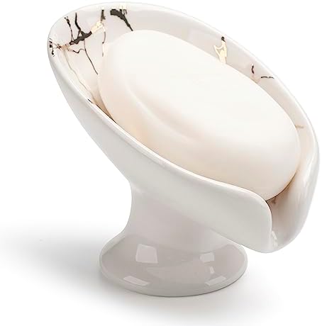 Ceramic Leaf Soap Holder with Drainage White
