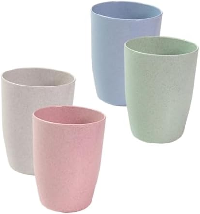 Mikinona 4pc Wheat Straw Gargle Cup Toothbrush Mugs for Kids Adults
