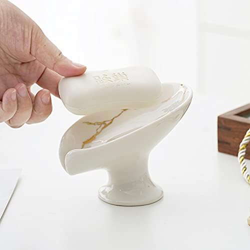 Ceramic Leaf Soap Holder with Drainage White