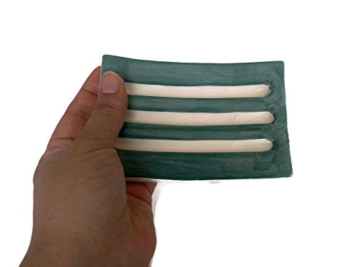 Dark Green Handmade Soap Dish Ceramic Minimalist Rectangle
