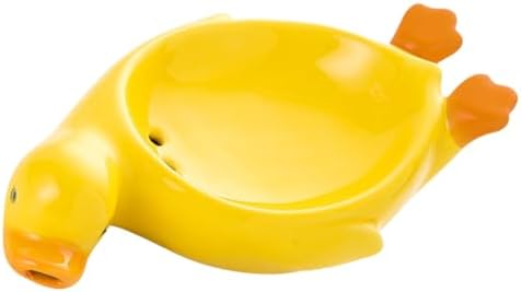 Cabilock Cute Animal Soap Dish Ceramic Soap Holder Draining Tray Yellow