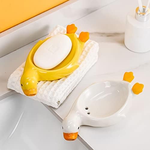 2 Pcs Cute Duck Ceramic Soap Dish Bathroom Holder