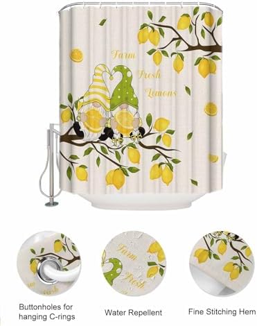 ZFUNCING Farm Yellow Lemon Yellow Gnome Mesh Shower Curtain Organizer Set Waterproof Rustic