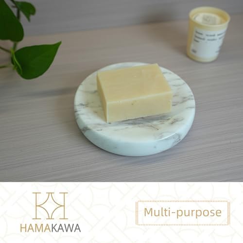 Natural Marble Soap Dish Carrara White Round Holder for Bathroom and Kitchen