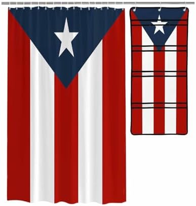 Shower Curtain Set with 10 Pockets and Puerto Rico FlagC