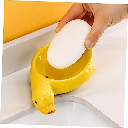 Zerodeko Cute Yellow Duck Ceramic Soap Dish for Kitchen Sink Holder