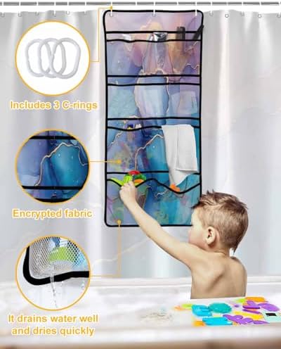 Stylish 10-Pocket Mesh Shower Organizer with Gradient Marble Texture