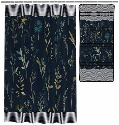 ZFUNCING Waterproof Shower Curtain with Mesh Organizer and Hooks