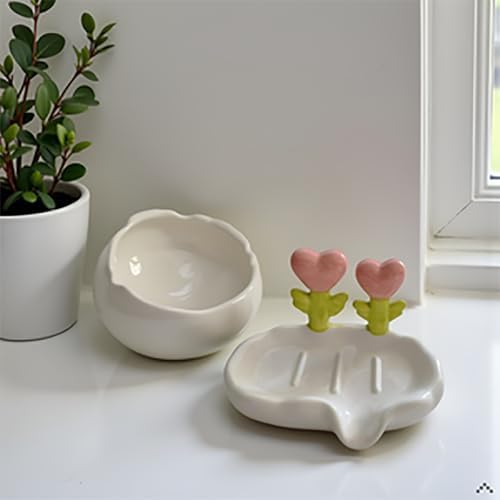 Self-Draining Ceramic Soap Dish for Bathroom Sink