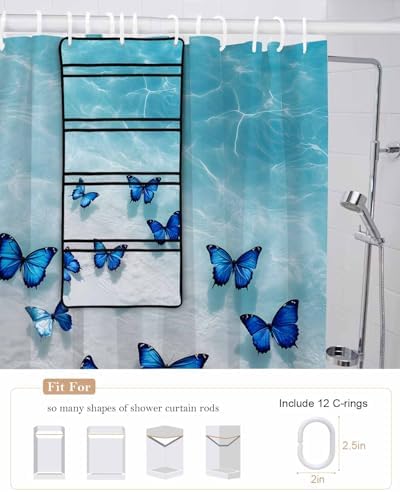 ZFUNCING Summer Blue Butterfly Waterproof Shower Curtain Set with Hooks