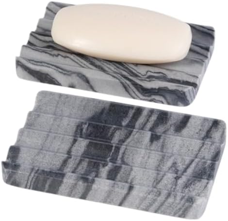 2 Pcs Marble Soap Dish Wave Design Kitchen Bathroom Organizer