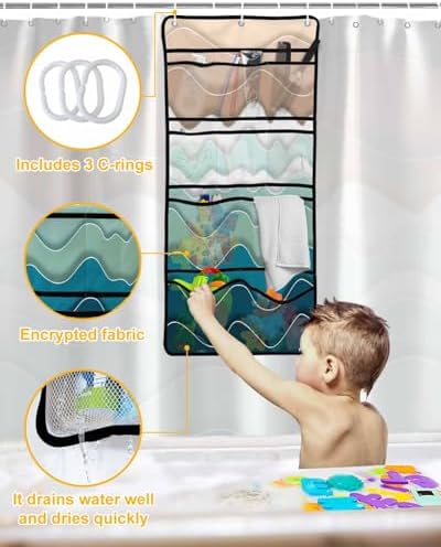 Quick Mesh Shower Caddy with 10 Storage Pockets for Bathroom Organizer