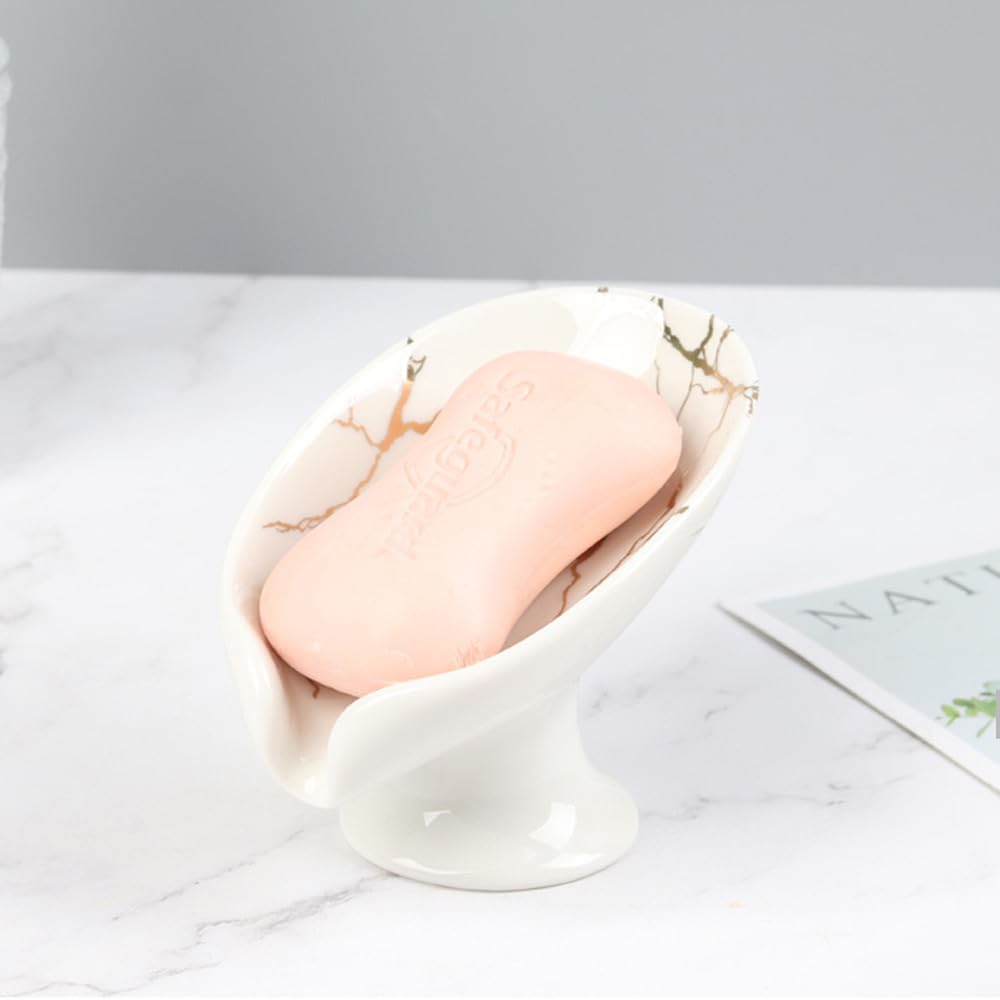 Ceramic Leaf Soap Holder with Drainage White