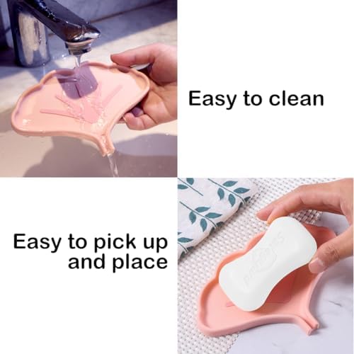 Self Draining Silicone Soap Dish 2 Pcs Ginkgo Leaf Shape