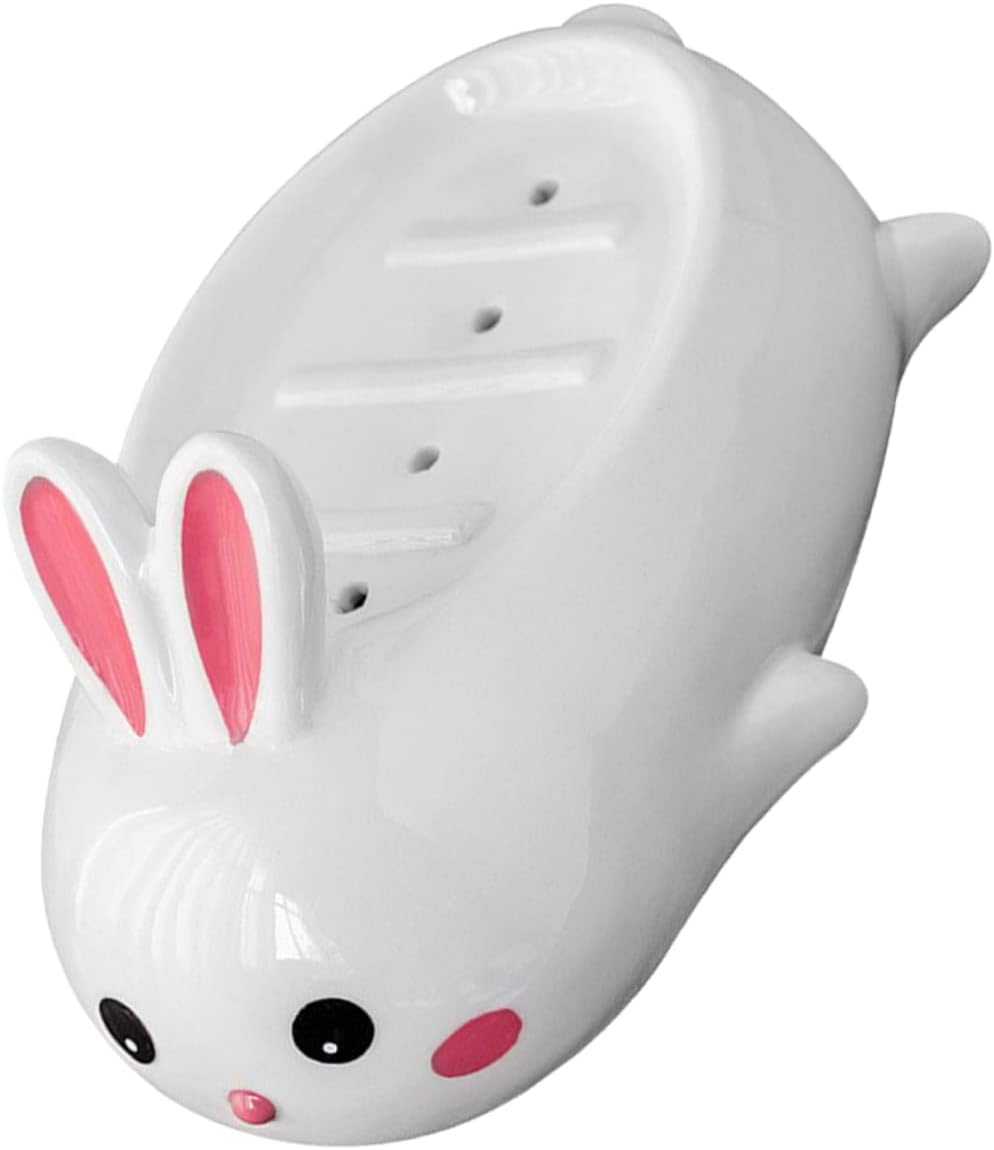 Adorable Ceramic Rabbit Soap Dish Draining System