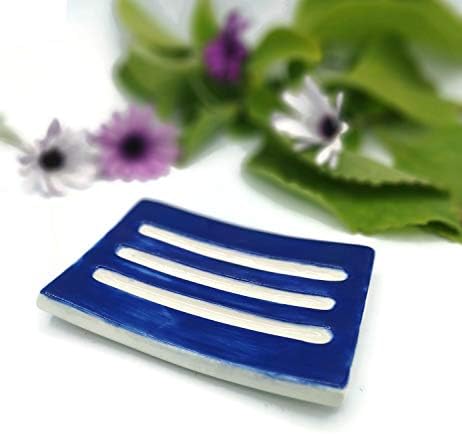 Dark Blue Handmade Ceramic Soap Dish Minimalist Rectangle Holder