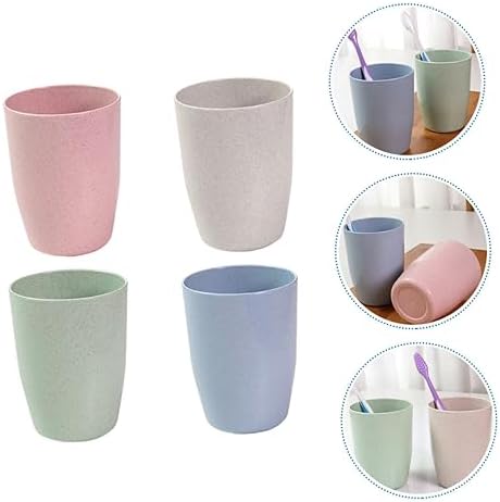 Mikinona 4pc Wheat Straw Gargle Cup Toothbrush Mugs for Kids Adults