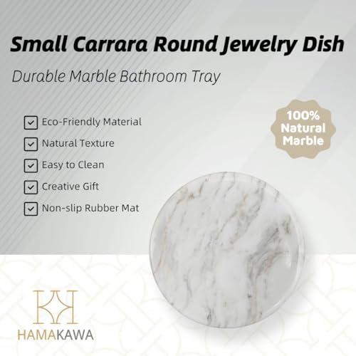 Natural Marble Soap Dish Carrara White Round Holder for Bathroom and Kitchen