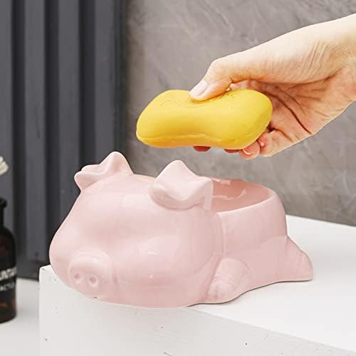 CECEKELE Cute Animal Ceramic Soap Dish with Cartoon Pig and Rabbit