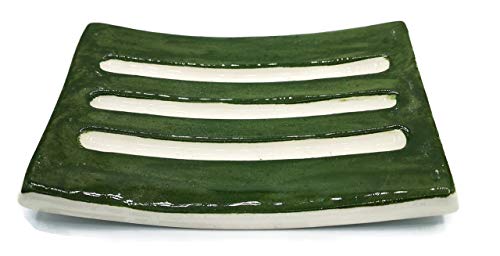 Handmade Olive Green Ceramic Quickly Drying Bar Soap Dish 13cm x 8cm
