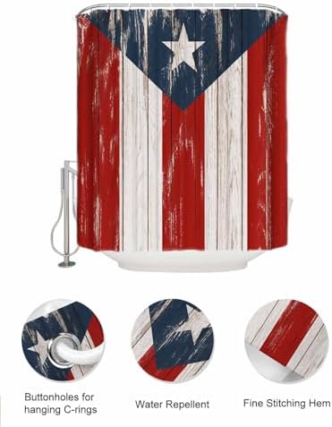 Herbed Puerto Rico Flag Water Proof ShowerCurtain Organizer Set with 10 Pockets