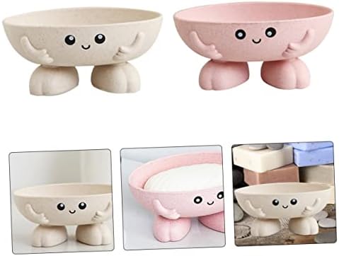 Ciieeo 2pcs Bar Soap Holder Cartoon Design Straw Material for Bathroom Kitchen