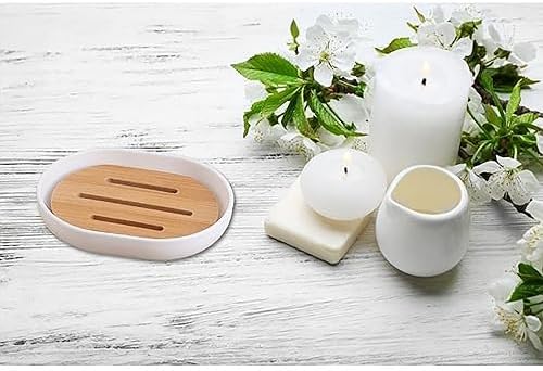 EVIDECO Premium White Soap Dish with Bamboo Tray - Stylish Bathroom Accessory