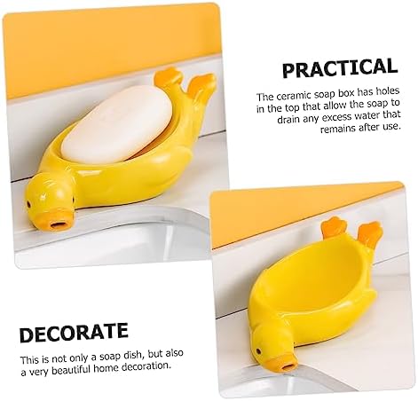 IMIKEYA Box Cute Duck Ceramic Soap Tray - self-draining Space-Saving bath kitchen