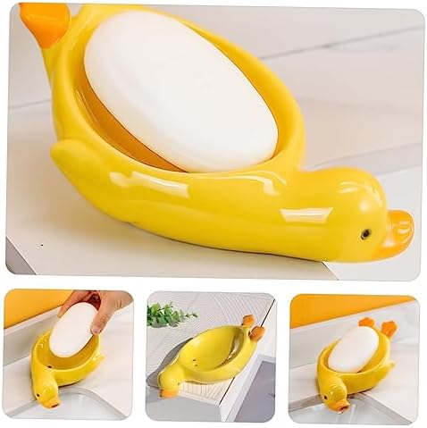 Stylish Yellow Ceramic Soap Dish with Drainage Design