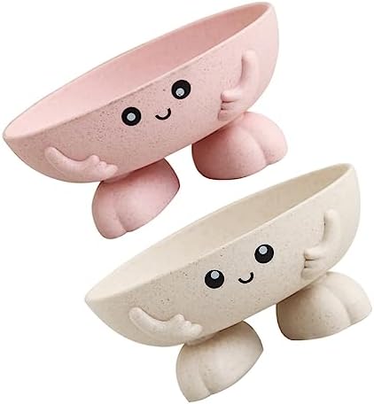 2pcs Cartoon Soap Dish with Drainage for Bathroom Kitchen