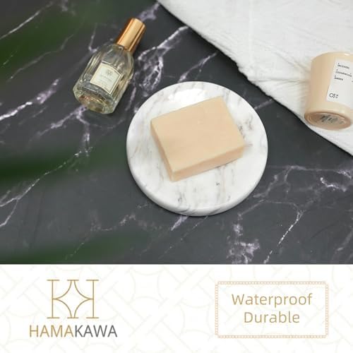 Natural Marble Soap Dish Carrara White Round Holder for Bathroom and Kitchen