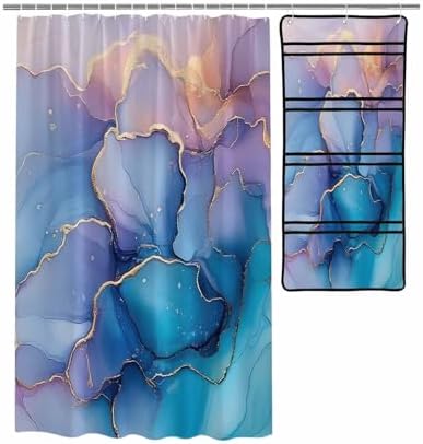 Stylish 10-Pocket Mesh Shower Organizer with Gradient Marble Texture