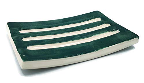 Dark Green Handmade Soap Dish Ceramic Minimalist Rectangle