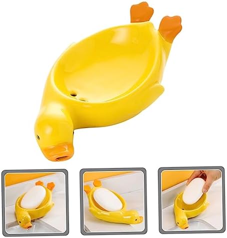 Cabilock Cute Animal Soap Dish Ceramic Soap Holder Draining Tray Yellow