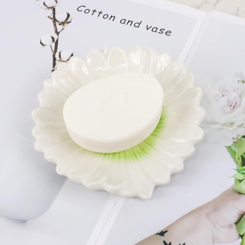Polyroyal Daisy Flower Ceramic Waterfall Soap Dish Self-Draining
