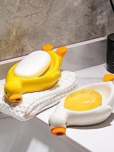 2 Pcs Cute Duck Ceramic Soap Dish Bathroom Holder