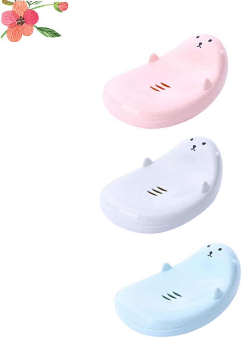 Beatifufu 3pc Cartoon Travel Soap Holder Boys and Girls Self-Draining bathroom Organizer