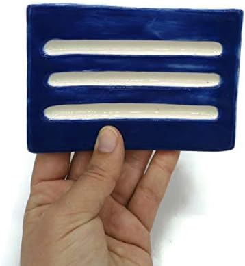 Dark Blue Handmade Ceramic Soap Dish Minimalist Rectangle Holder