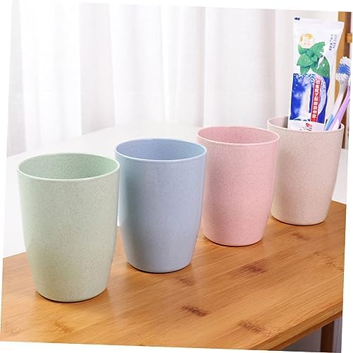 Mikinona 4pc Wheat Straw Gargle Cup Toothbrush Mugs for Kids Adults